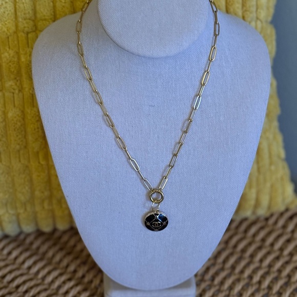 Gold and Black Chanel Iconic CC Charm on a Gold Paperclip Chain - Picture 5 of 6